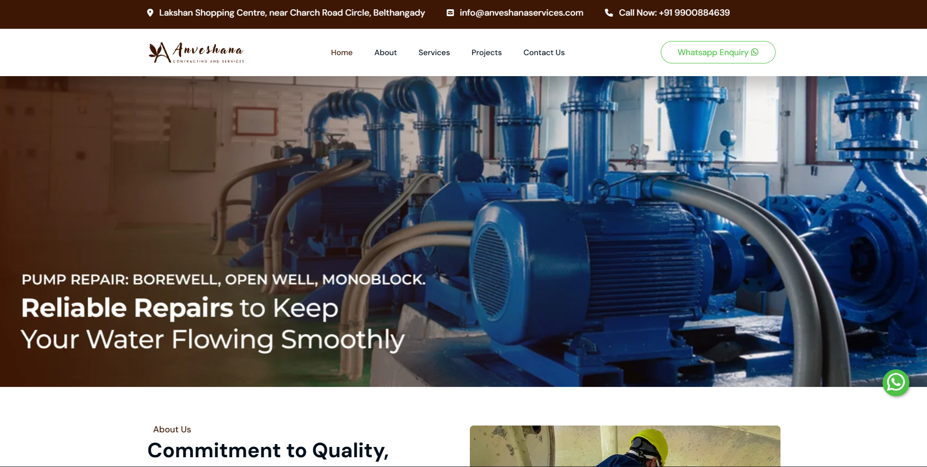 Anveshana Contracting website reliable pump repair and contracting services