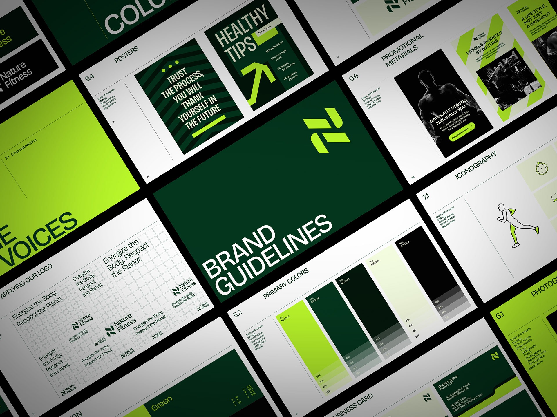 Comprehensive brand guidelines and visual identity system including typography and color palettes